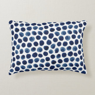 Large Indigo/Blue Watercolor Polka Dot Pattern Accent Pillow