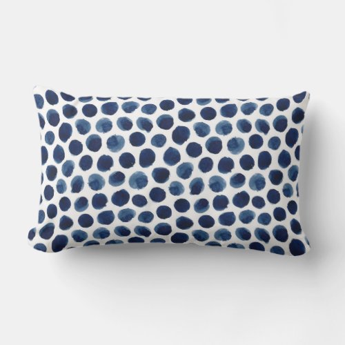 Large IndigoBlue Watercolor Polka Dot Pattern Lumbar Pillow