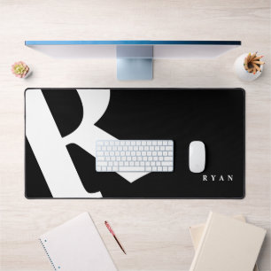 Large Initial Modern Typography Black Desk Mat