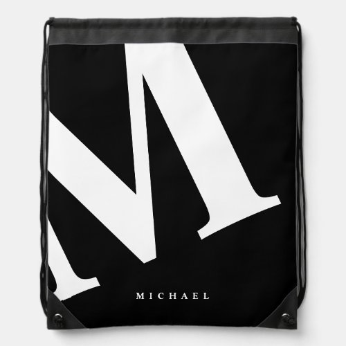 Large Initial  Modern Typography  Black Drawstring Bag