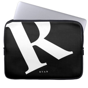 Large Initial Modern Typography Black Laptop Sleeve