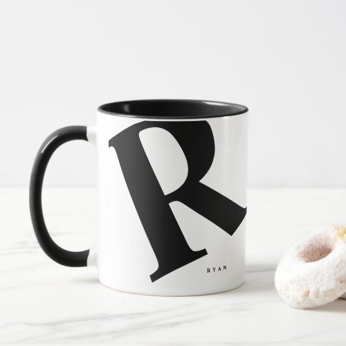 Large Initial  Modern Typography  Black Mug