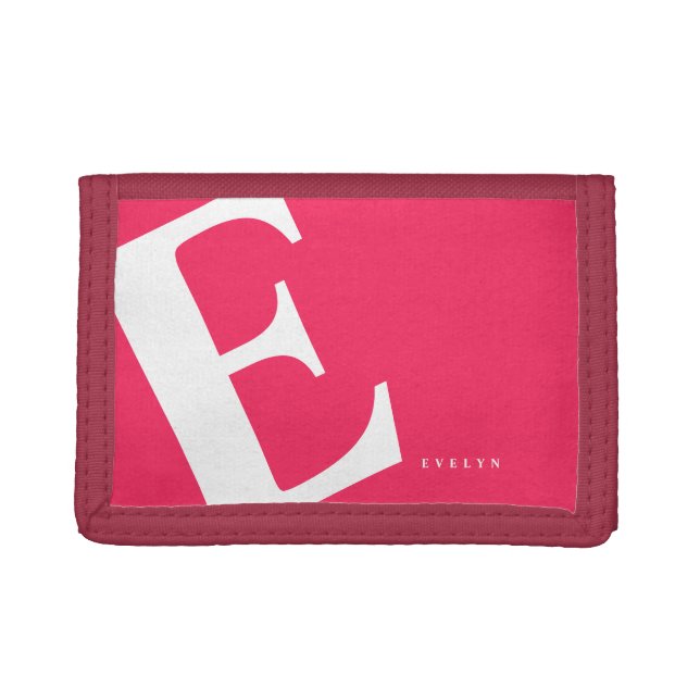 Large Initial | Modern Typography | Pink Tri-fold Wallet (Front)