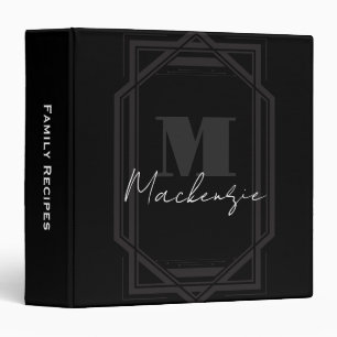 Large Initial Monogrammed Black 3 Ring Binder