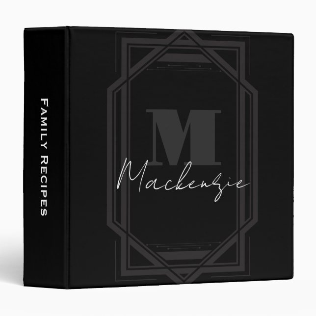 Large Initial Monogrammed Black 3 Ring Binder (Front/Spine)