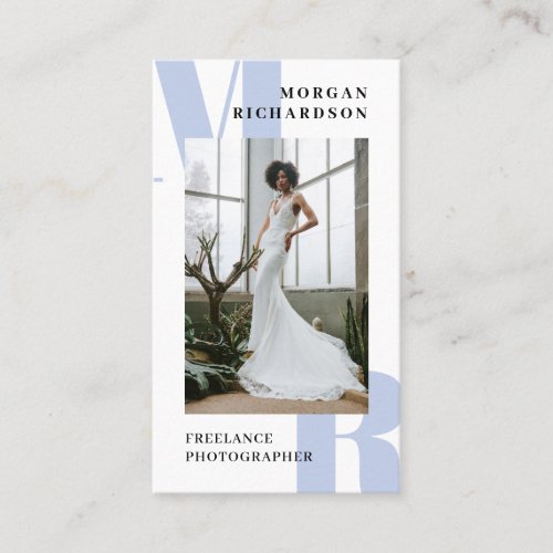 Large Initials Light Blue Typography Photographer Business Card