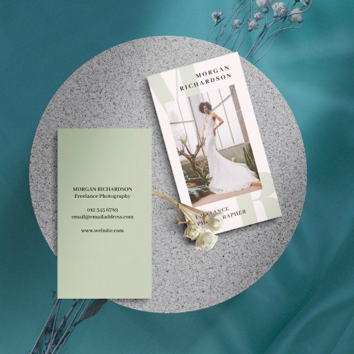 Customizable Large Initials Sage Green Typography Photographer Business Card