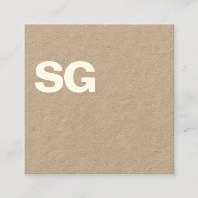 Large Initials - Square - Kraft Business Card (Front)