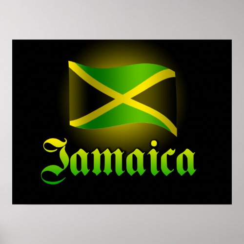 Large Jamaica Flag Poster Black with Yellow Glow Poster