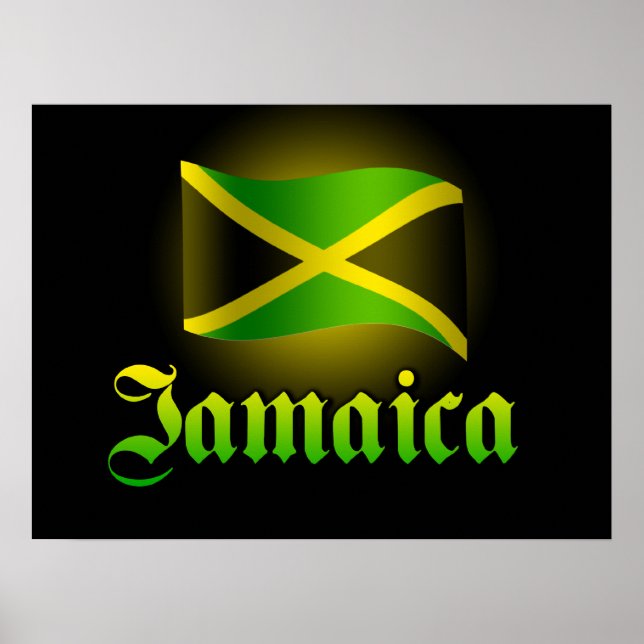 Large Jamaica Flag Poster, Black with Yellow Glow Poster (Front)