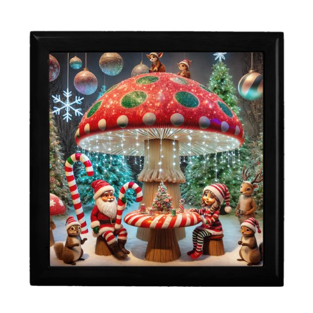 Large Jewelry Box: Christmas Mushroom Design Gift Box (Front)