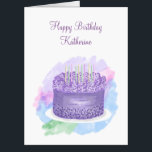 Large Jumbo Sized Personalized Birthday Card<br><div class="desc">Add a name to this personalized jumbo-sized purple and pink watercolor birthday cake birthday card for her. Can be for a sister,  grandma,  aunt,  daughter or friend.</div>