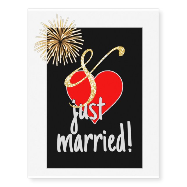 Large Just Married Fireworks Temporary Tattoos (Front)