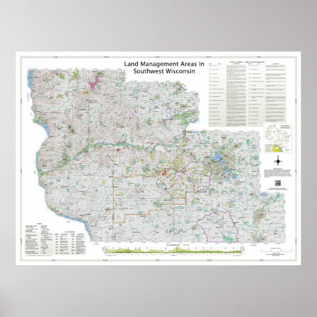 Large | Land Mgt Areas In Southwest Wisconsin Map Poster (Front)