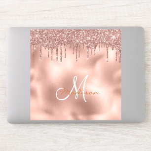 Large Laptop Sticker Rose Gold Monogram Glitter