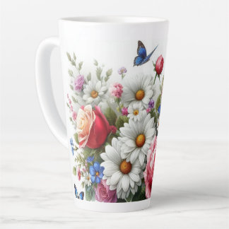 Large Latte Mug - Roses, Daisies, Butterflies