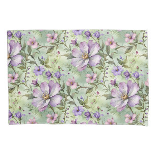 Large Lavender Flowers on Mint Pillow Case
