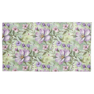 Large Lavender Flowers on Mint Pillow Case