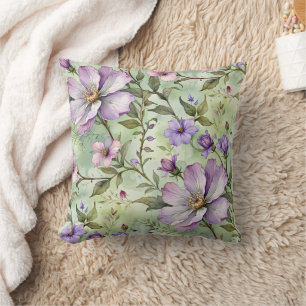 Large Lavender Flowers on Mint Throw Pillow