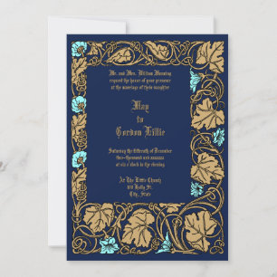 Large Leaf Floral Vine Border Wedding Invitation