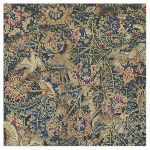 Large Leaf Verdure & Animals Renaissance Tapestry Fabric