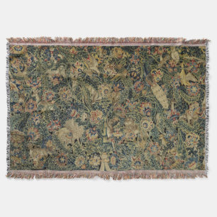 Large Leaf Verdure & Animals Renaissance Tapestry Throw Blanket