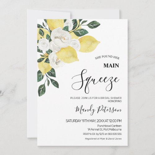Large Lemon Floral Main Squeeze Bridal Shower Invitation