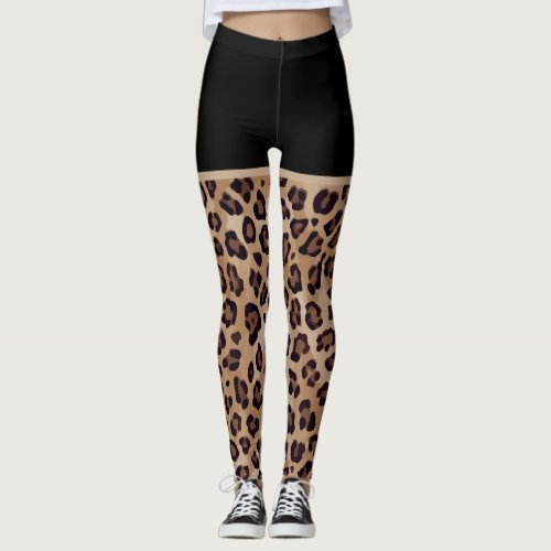 Large Leopard Print Black Shorts Leggings