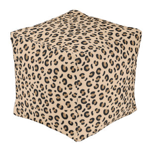 Large leopard print pouf, Decorative square pouf