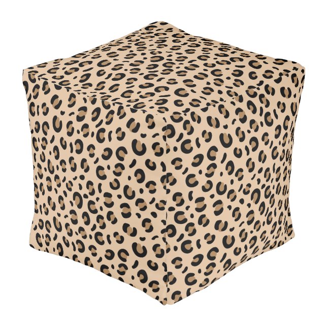 Large leopard print pouf, Decorative square pouf (Angled Front)