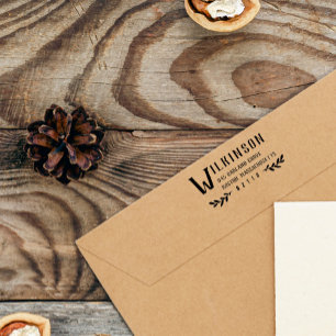 Large Letter & Greenery Last Name Return Address Rubber Stamp