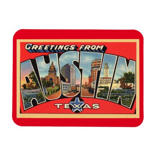 Large Letter Greeting Austin Texas Vintage Style Magnet