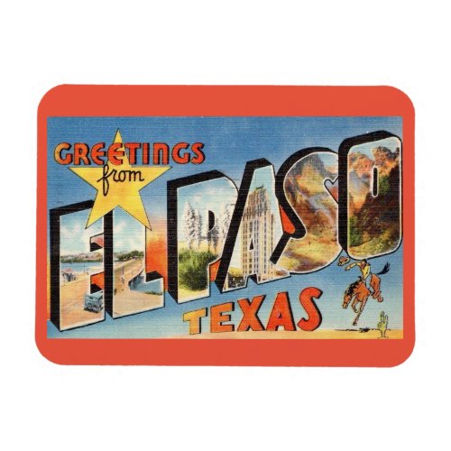 Large Letter Greeting El Paso Texas Vintage Style Magnet