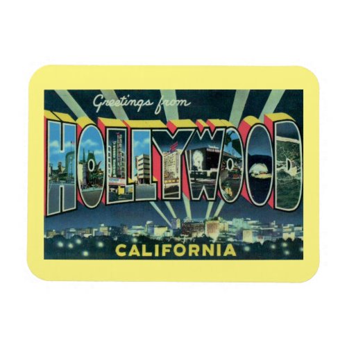 Large Letter Greeting Hollywood California Vintage Magnet