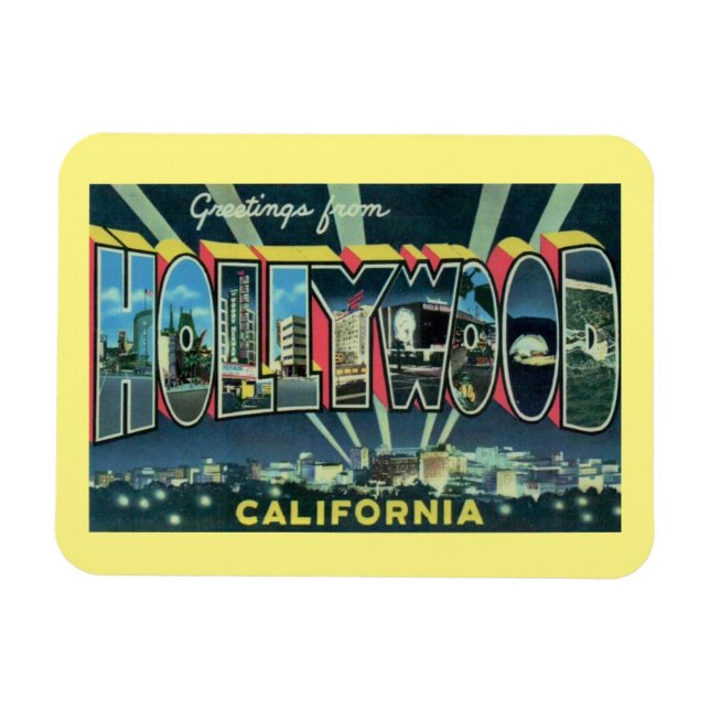 Large Letter Greeting Hollywood California Vintage Magnet (Horizontal)