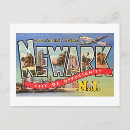 Large Letter Greeting Newark NJ Vintage Postcard