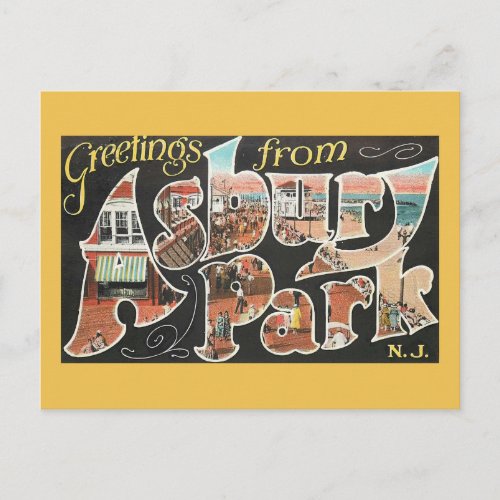 Large Letter Greetings Asbury Park NJ Vintage Postcard