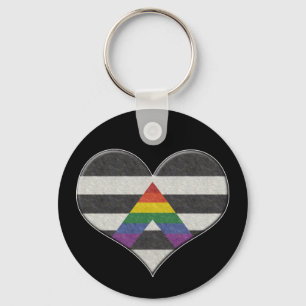 Large LGBT Ally Pride Flag Colored Heart with Ace  Keychain