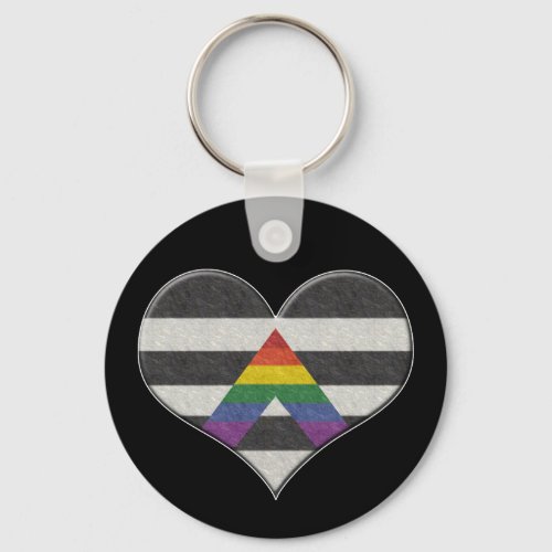 Large LGBT Ally Pride Flag Colored Heart with Ace  Keychain
