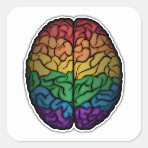 Large LGBTQ Pride Rainbow Brain Vector Square Sticker