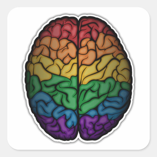 Large LGBTQ Pride Rainbow Brain Vector Square Sticker (Front)