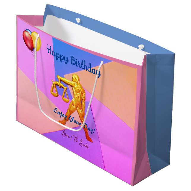 Large Libra Birthday Scales Sept 23 – Oct 22  Larg Gift Bag (Front Angled)