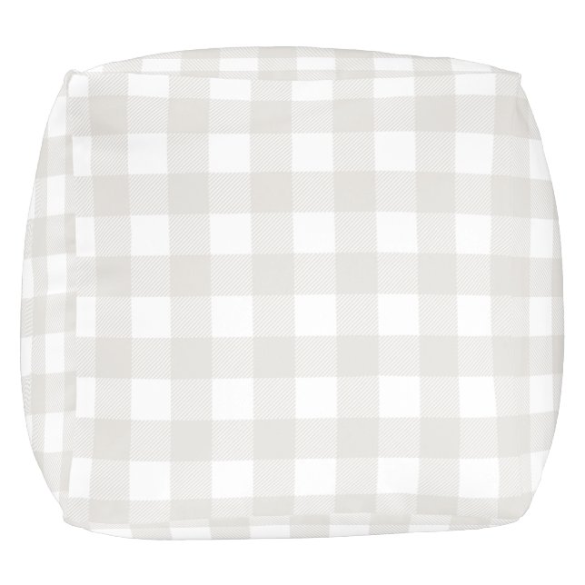 Large Light Taupe Buffalo Plaid Farmhouse Decor   Pouf (Bottom)
