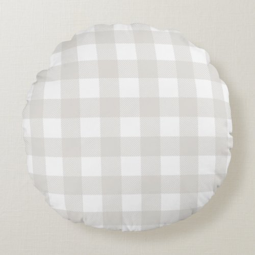 Large Light Taupe Buffalo Plaid Farmhouse Decor  T Round Pillow