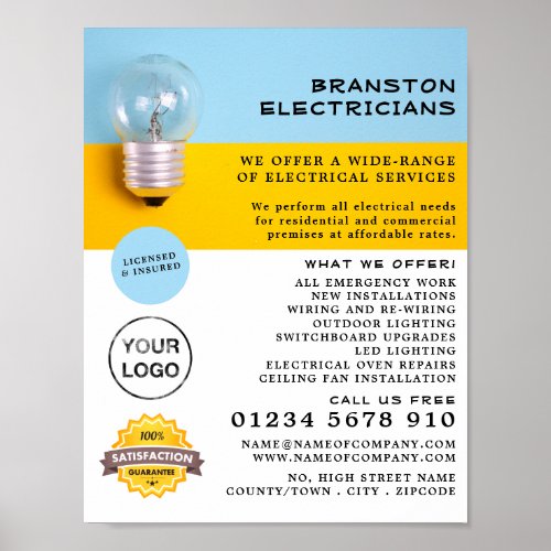 Large Lightbulb Electrician Advertising Poster