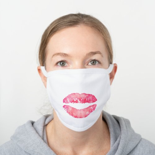 LARGE LIPS pretty red pink watercolor plump White Cotton Face Mask