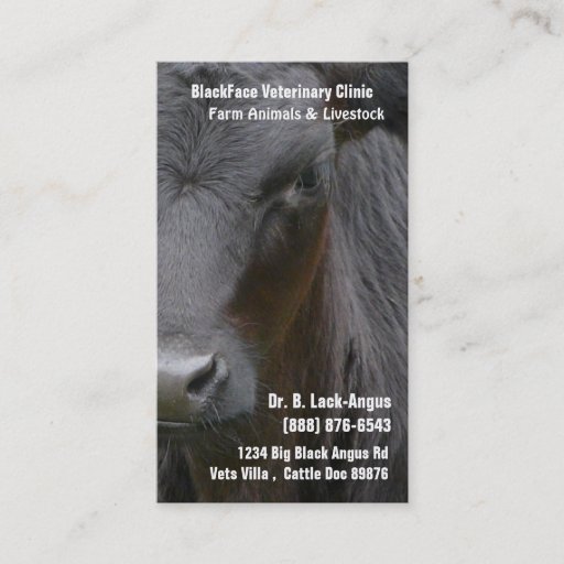 Customizable Large Livestock Veterinarian - Black Angus Cow Business Cards
