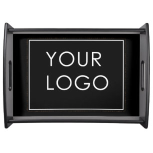 Large Logo Simple Company Business Branded Black   Serving Tray