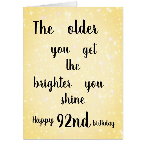 Large Lovely Happy 92nd Birthday design Card