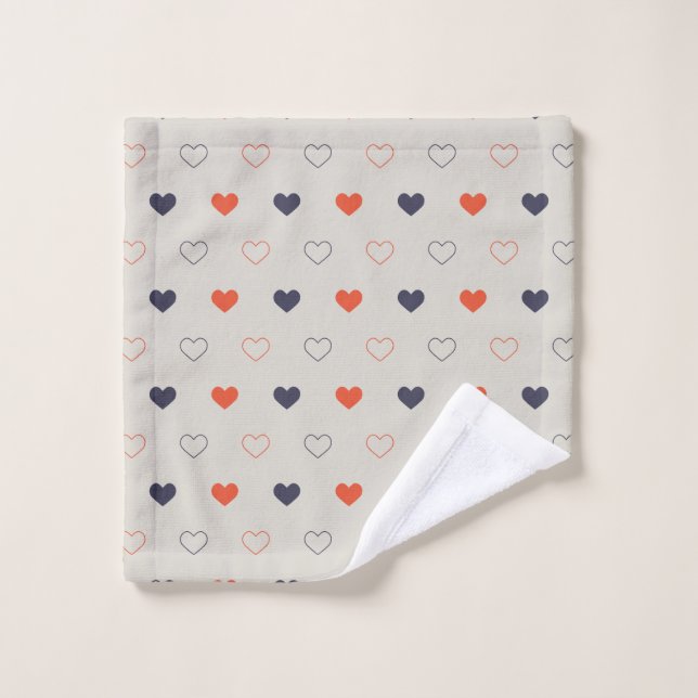 Large - Lovely hearts / orange cream dark Bath Towel Set (Wash Cloth)